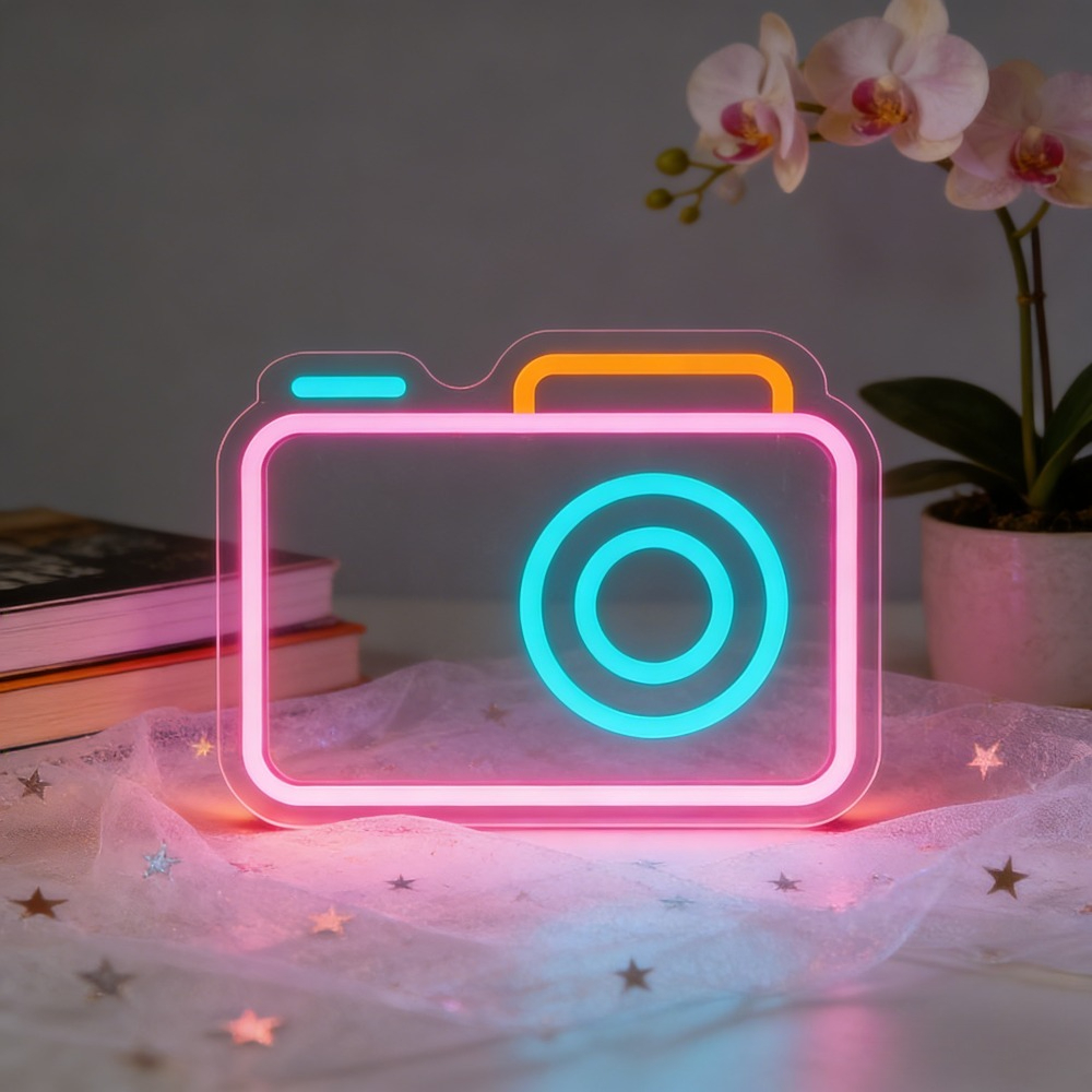 Photography Studio Lighting Set Up - Neonowy znak LED z motywem aparatu